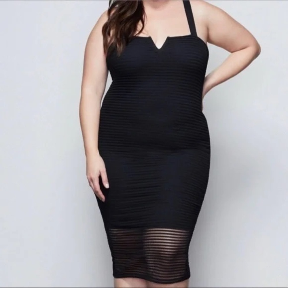 NWT Good American Sheer Mesh Midi Black Dress Sz 4 or US XL